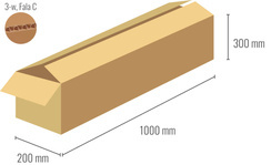 Cardboard box 1000x200x300 - with Flaps (Fefco 201) - 3-layer (3w)