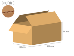 Cardboard box 200x130x90 - with Flaps (Fefco 201) - Single Wall (3-layer)