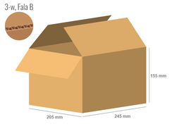 Cardboard box 245x205x155 - with Flaps (Fefco 201) - Single Wall (3-layer)