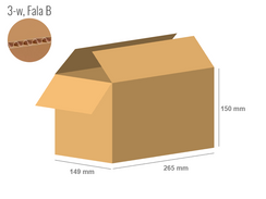 Cardboard box 265x149x150 - with Flaps (Fefco 201) - Single Wall (3-layer)