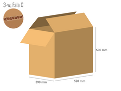 Cardboard box 590x390x500 - with Flaps (Fefco 201) - Single Wall (3-layer)