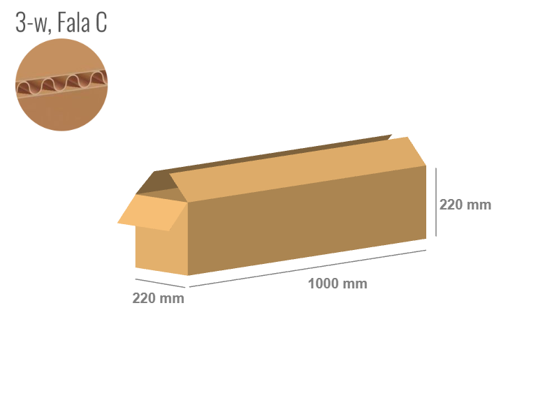 Cardboard box 1000x220x220 - with Flaps (Fefco 201) - Single Wall (3-layer)