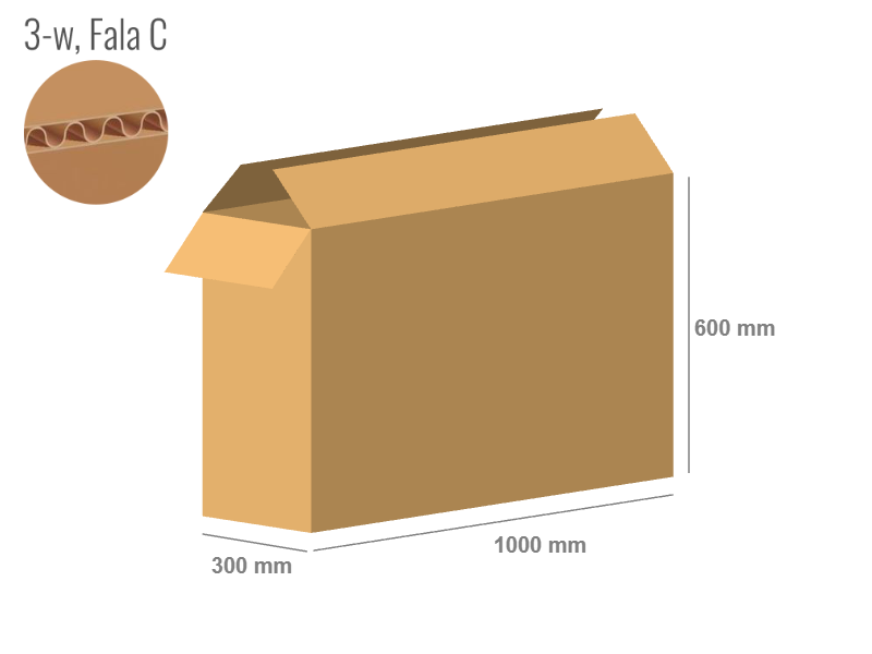 Cardboard box 1000x300x600 - with Flaps (Fefco 201) - Single Wall (3-layer)