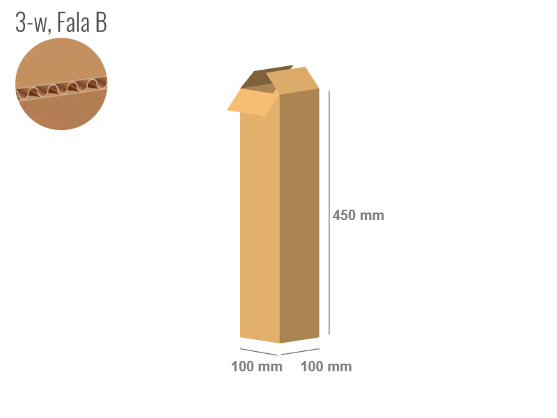 Cardboard box 100x100x450 - with Flaps (Fefco 201) - Single Wall (3-layer)