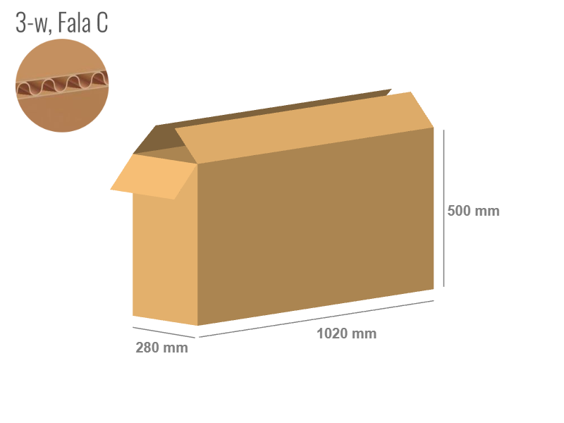 Cardboard box 1020x280x500 - with Flaps (Fefco 201) - Single Wall (3-layer)