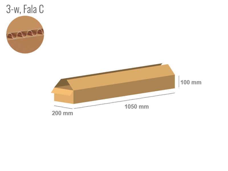 Cardboard box 1050x200x100 - with Flaps (Fefco 201) - Single Wall (3-layer)