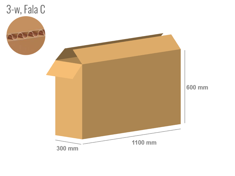 Cardboard box 1100x300x600 - with Flaps (Fefco 201) - Single Wall (3-layer)