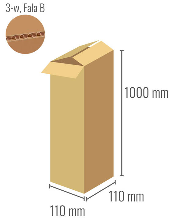 Cardboard box 110x110x1000 - with Flaps (Fefco 201) - 3-layer (3w)