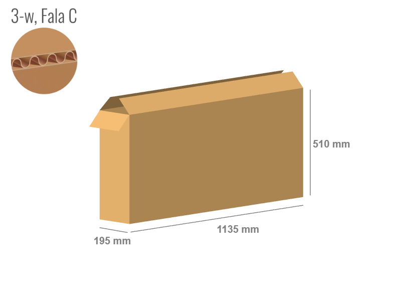 Cardboard box 1135x195x510 - with Flaps (Fefco 201) - Single Wall (3-layer)