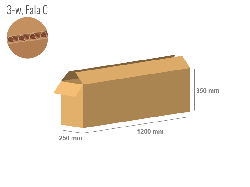 Cardboard box 1200x250x350 - with Flaps (Fefco 201) - Single Wall (3-layer)