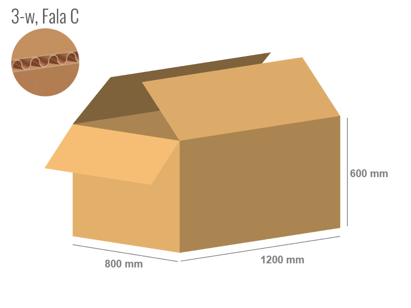 Cardboard box 1200x800x600 - with Flaps (Fefco 201) - Single Wall (3-layer)