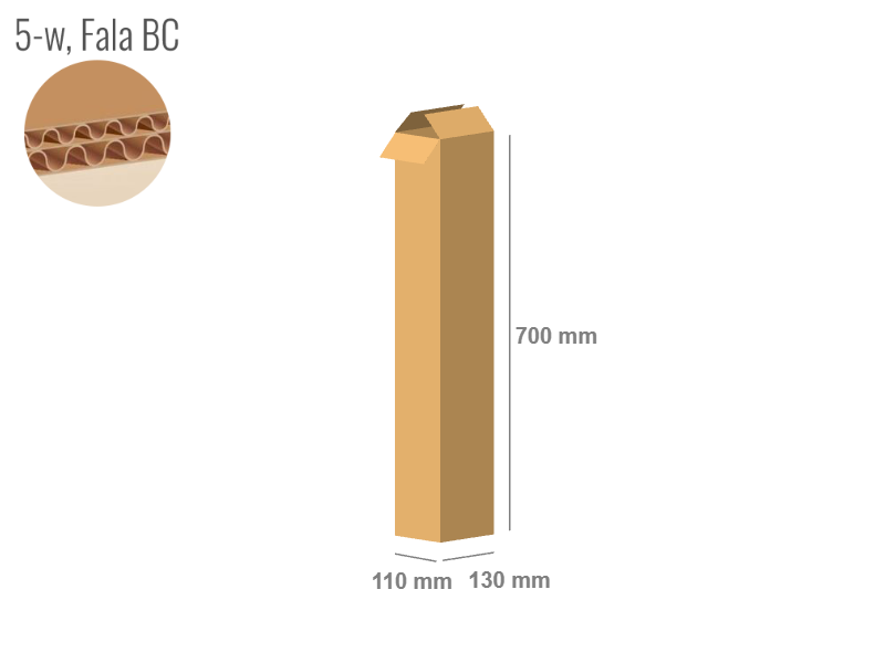 Cardboard box 130x110x700 - with Flaps (Fefco 201) - Double Wall (5-layer)