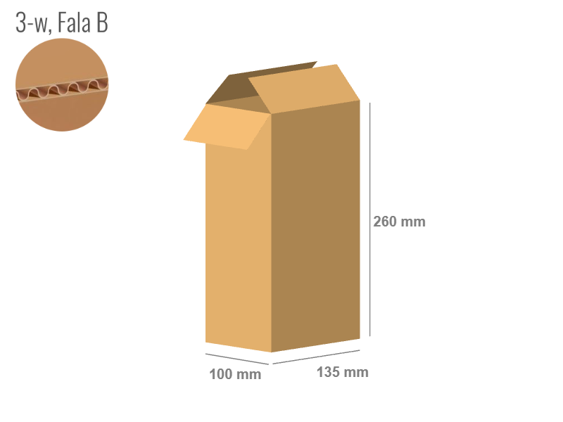 Cardboard box 135x100x260 - with Flaps (Fefco 201) - Single Wall (3-layer)