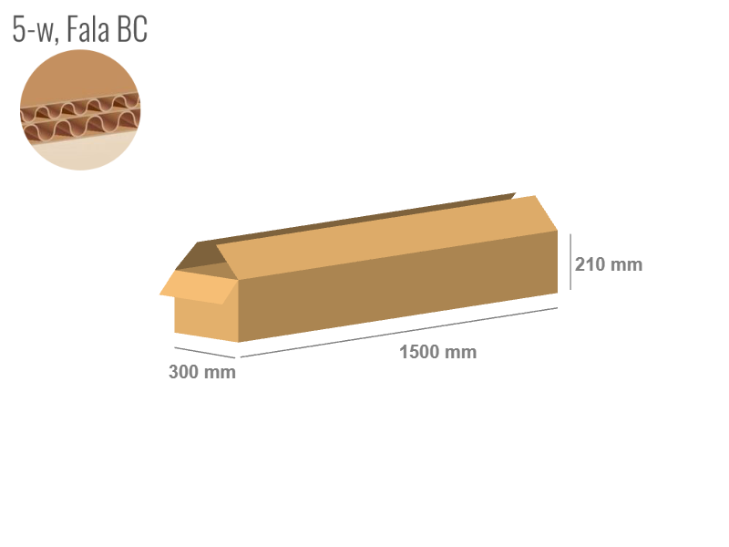 Cardboard box 1500x300x210 - with Flaps (Fefco 201) - Double Wall (5-layer)