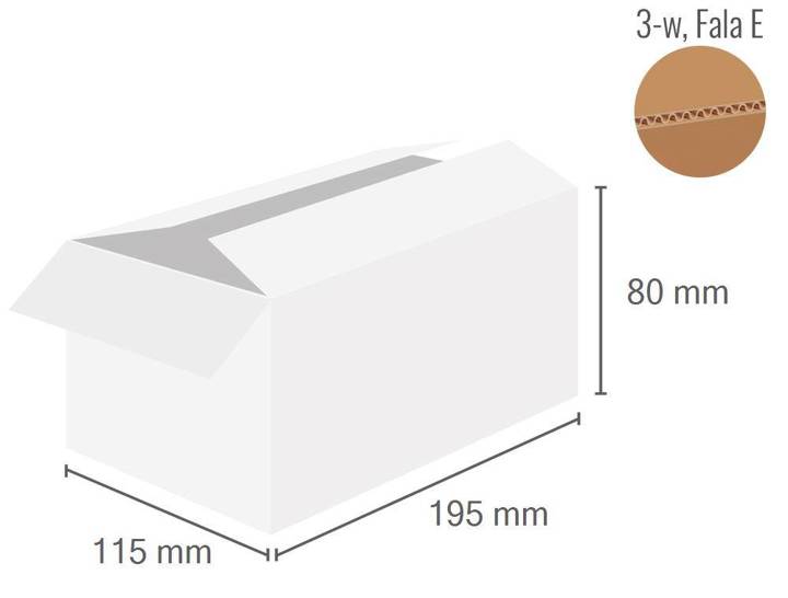 Cardboard box 195x115x80 - with Flaps (Fefco 201) - 3-layer (3w)