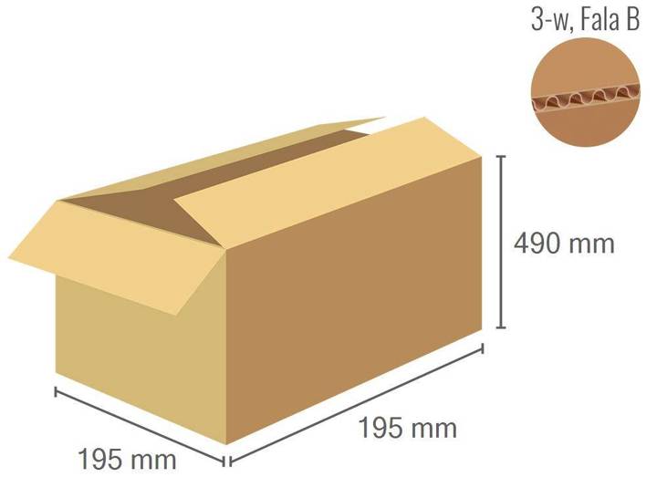 Cardboard box 195x195x490 - with Flaps (Fefco 201) - 3-layer (3w)