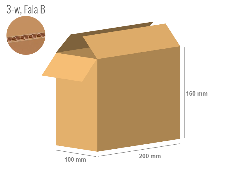 Cardboard box 200x100x160 - with Flaps (Fefco 201) - Single Wall (3-layer)