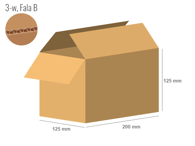 Cardboard box 200x125x125 - with Flaps (Fefco 201) - Single Wall (3-layer)