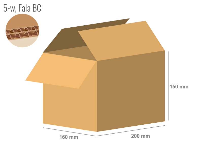 Cardboard box 200x160x150 - with Flaps (Fefco 201) - Double Wall (5-layer)