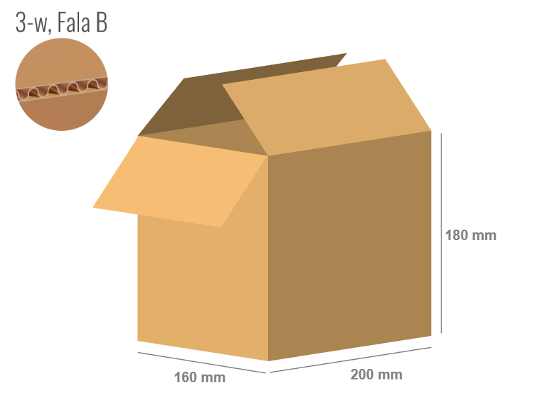 Cardboard box 200x160x180 - with Flaps (Fefco 201) - Single Wall (3-layer)