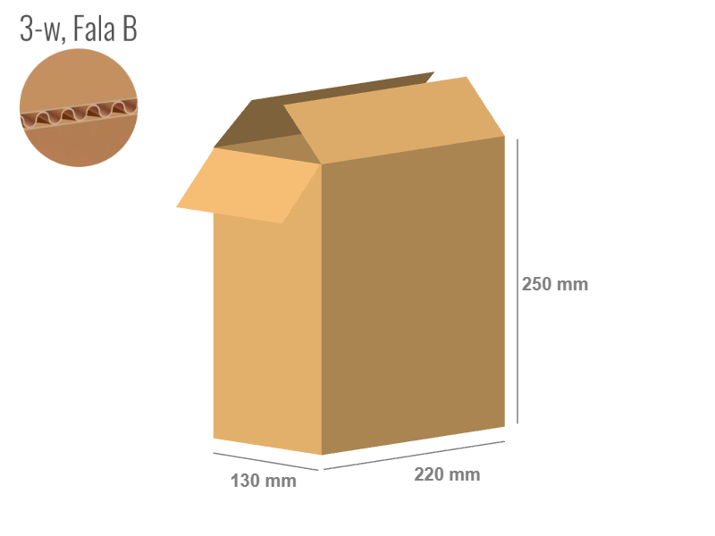 Cardboard box 220x130x250 - with Flaps (Fefco 201) - Single Wall (3-layer)