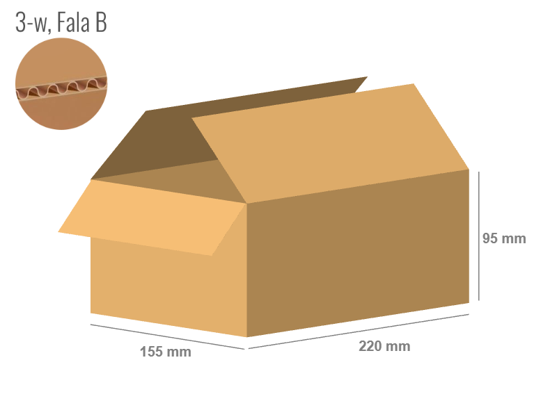 Cardboard box 220x155x95 - with Flaps (Fefco 201) - Single Wall (3-layer)