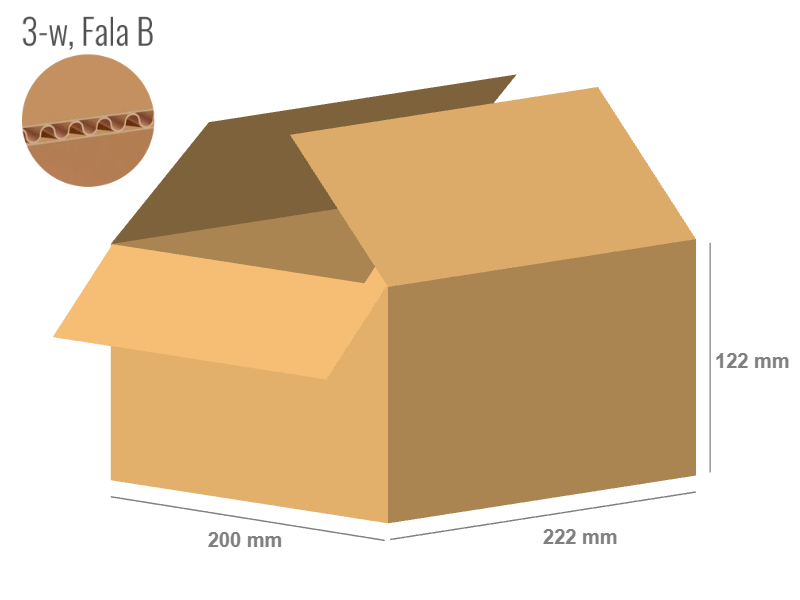 Cardboard box 222x200x122 - with Flaps (Fefco 201) - Single Wall (3-layer)