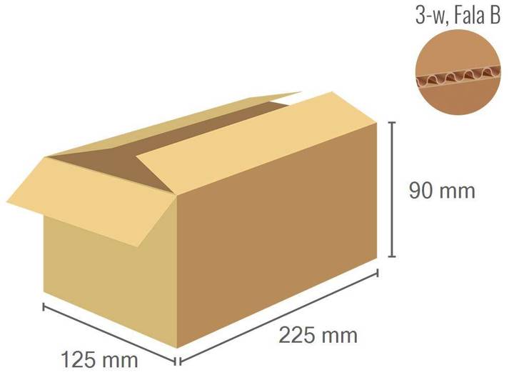 Cardboard box 225x125x90 - with Flaps (Fefco 201) - 3-layer (3w)