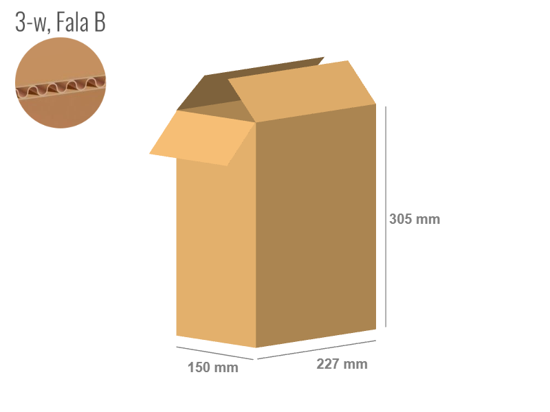 Cardboard box 227x150x305 - with Flaps (Fefco 201) - Single Wall (3-layer)