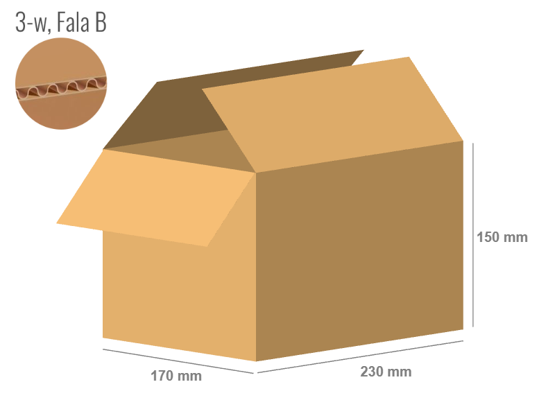 Cardboard box 230x170x150 - with Flaps (Fefco 201) - Single Wall (3-layer)