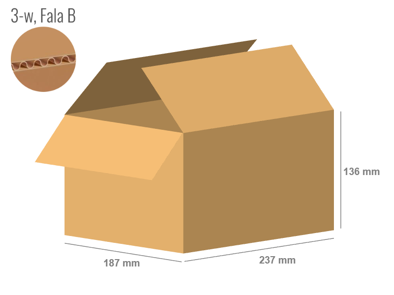 Cardboard box 237x187x136 - with Flaps (Fefco 201) - Single Wall (3-layer)