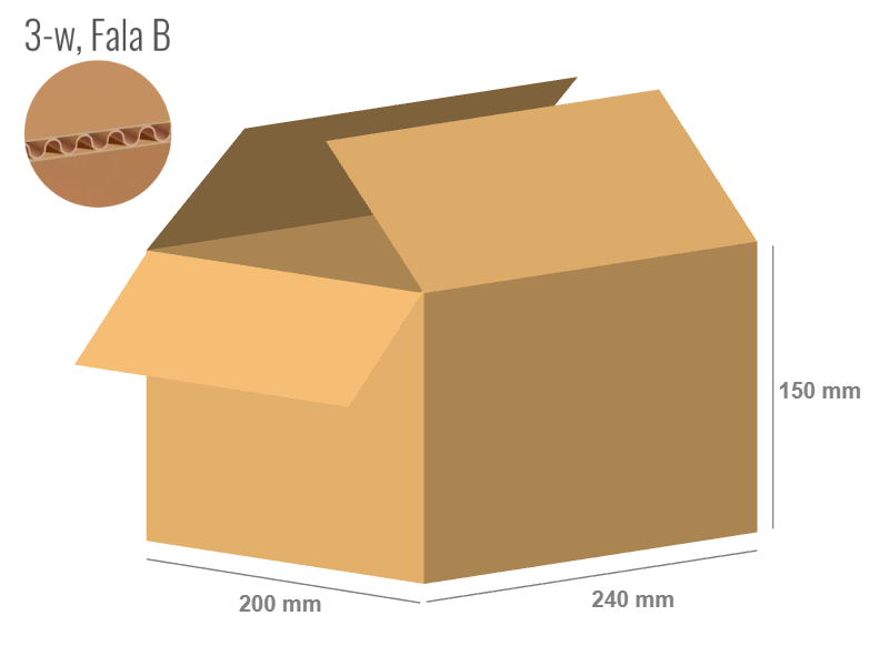 Cardboard box 240x200x150 - with Flaps (Fefco 201) - Single Wall (3-layer)