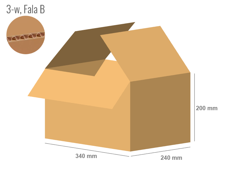 Cardboard box 240x340x200 - with Flaps (Fefco 201) - Single Wall (3-layer)