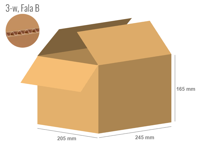 Cardboard box 245x205x165 - with Flaps (Fefco 201) - Single Wall (3-layer)