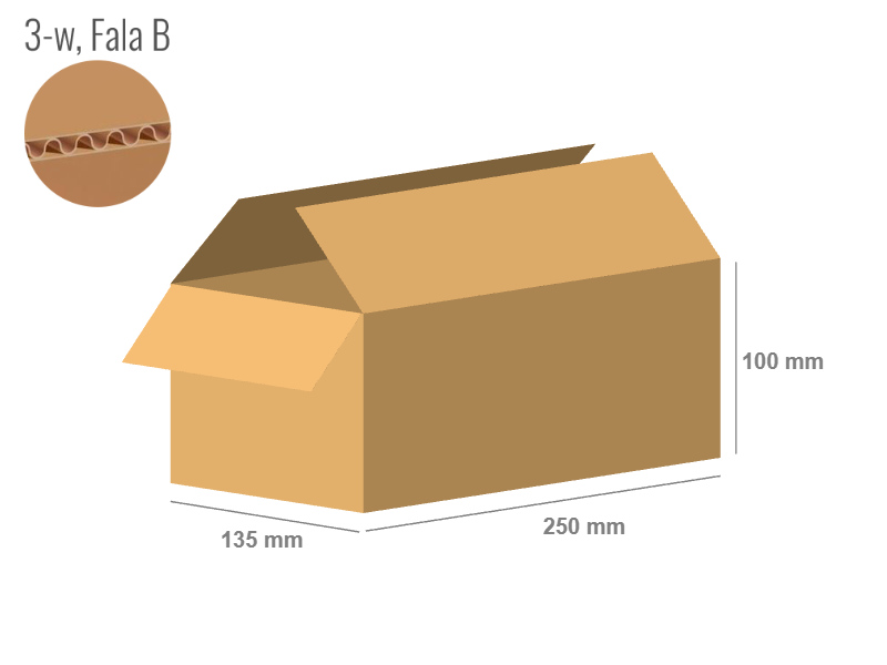 Cardboard box 250x135x100 - with Flaps (Fefco 201) - Single Wall (3-layer)
