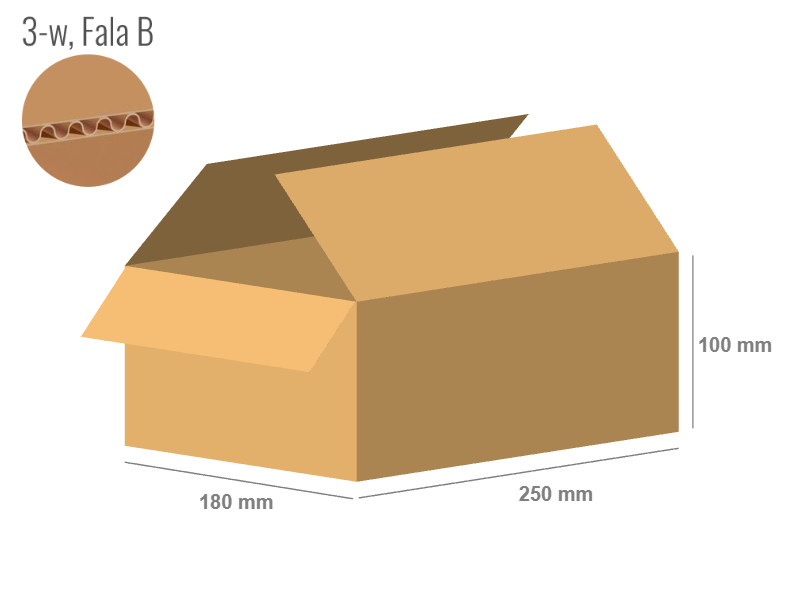 Cardboard box 250x180x100 - with Flaps (Fefco 201) - Single Wall (3-layer)