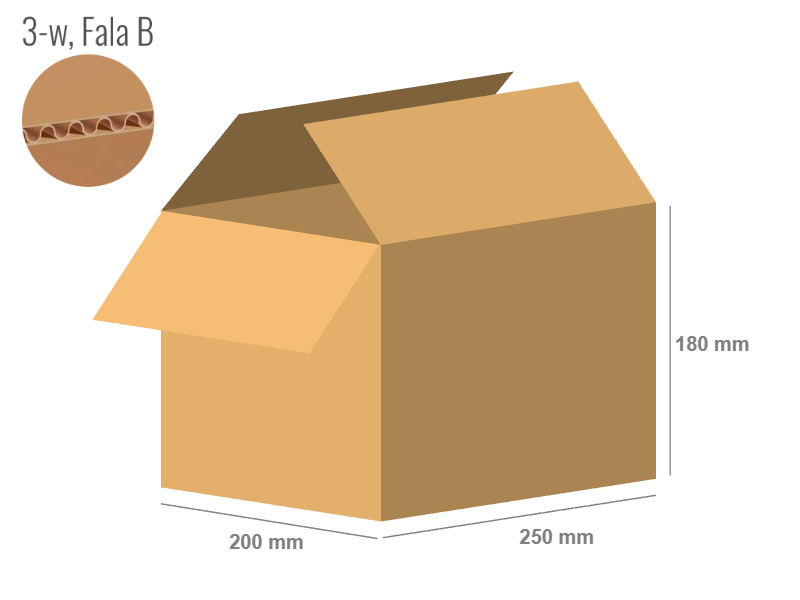 Cardboard box 250x200x180 - with Flaps (Fefco 201) - Single Wall (3-layer)