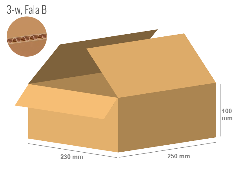 Cardboard box 250x230x100 - with Flaps (Fefco 201) - Single Wall (3-layer)