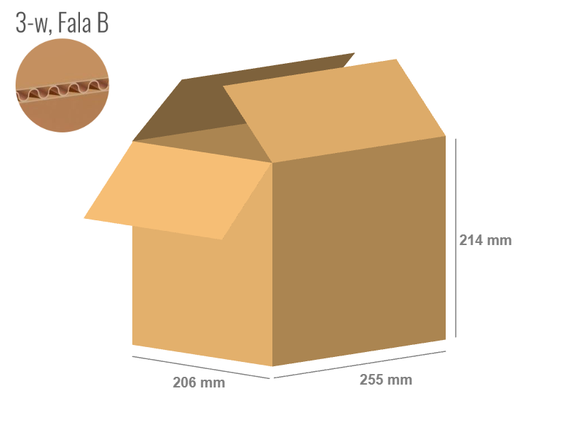 Cardboard box 255x206x214 - with Flaps (Fefco 201) - Single Wall (3-layer)