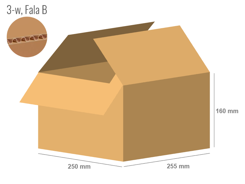Cardboard box 255x250x160 - with Flaps (Fefco 201) - Single Wall (3-layer)