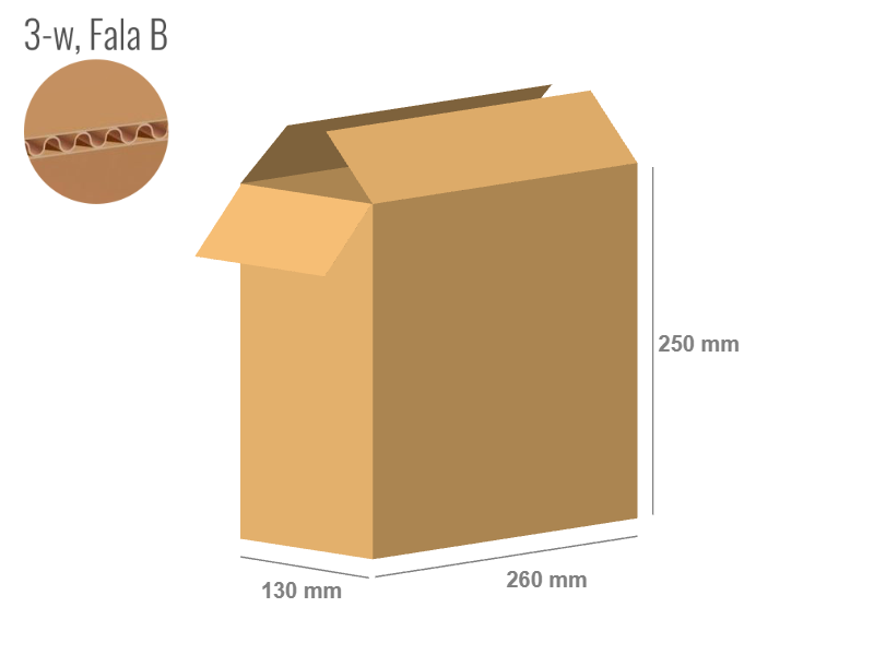 Cardboard box 260x130x250 - with Flaps (Fefco 201) - Single Wall (3-layer)