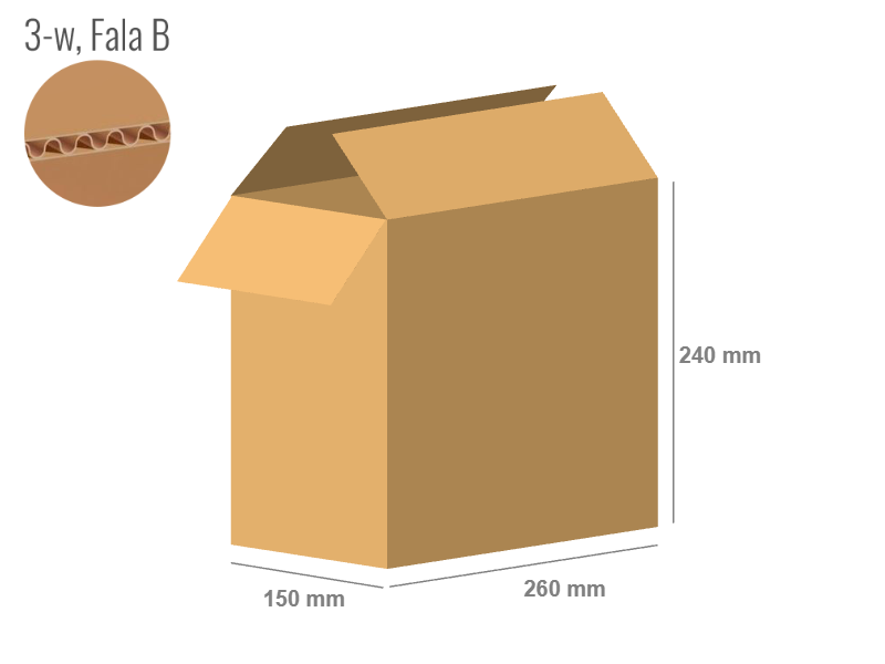 Cardboard box 260x150x240 - with Flaps (Fefco 201) - Single Wall (3-layer)