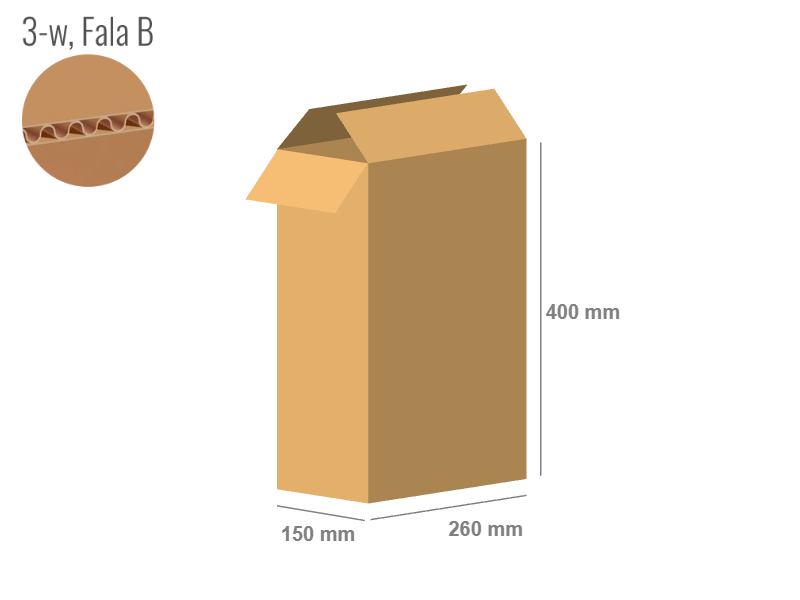 Cardboard box 260x150x400 - with Flaps (Fefco 201) - Single Wall (3-layer)