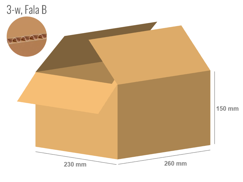 Cardboard box 260x230x150 - with Flaps (Fefco 201) - Single Wall (3-layer)