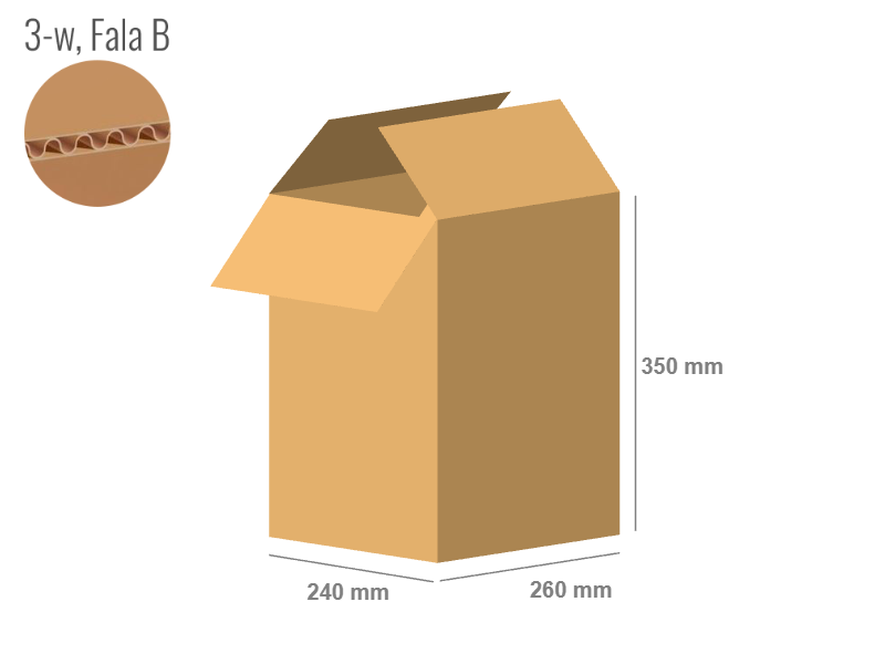 Cardboard box 260x240x350 - with Flaps (Fefco 201) - Single Wall (3-layer)