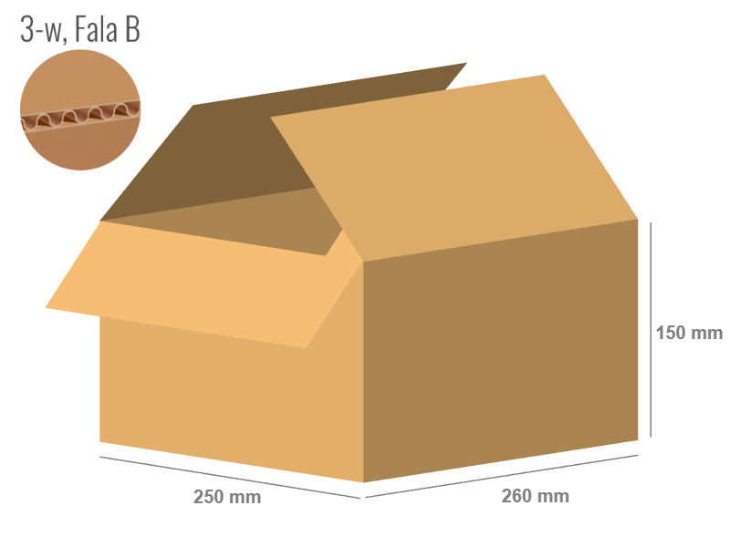 Cardboard box 260x250x150 - with Flaps (Fefco 201) - Single Wall (3-layer)