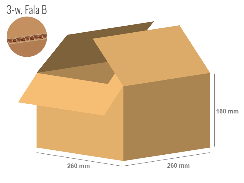 Cardboard box 260x260x160 - with Flaps (Fefco 201) - Single Wall (3-layer)