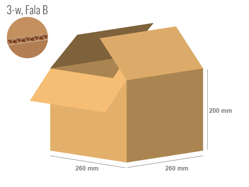 Cardboard box 260x260x200 - with Flaps (Fefco 201) - Single Wall (3-layer)