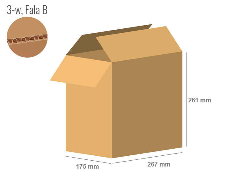 Cardboard box 267x175x261 - with Flaps (Fefco 201) - Single Wall (3-layer)