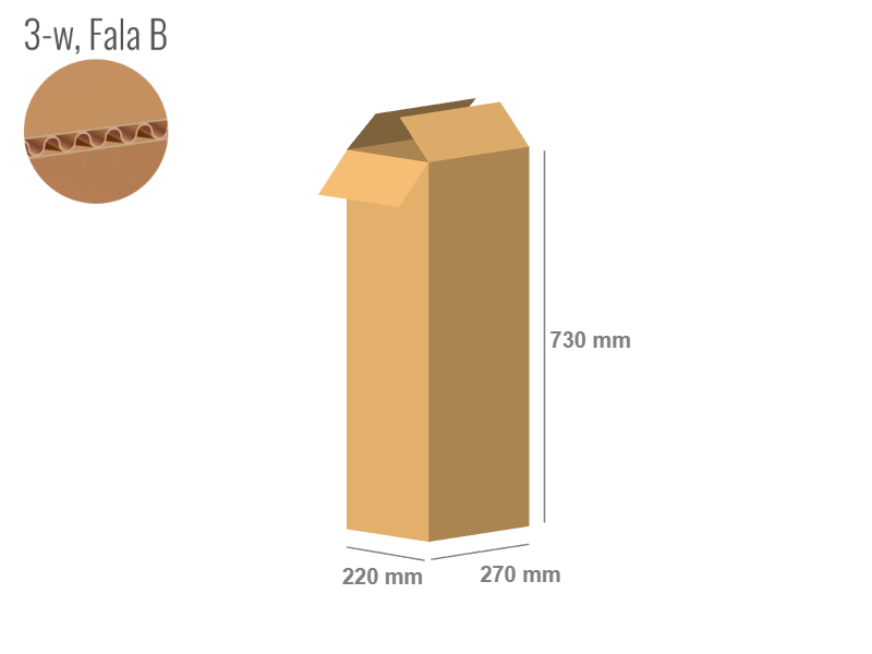 Cardboard box 270x220x730 - with Flaps (Fefco 201) - Single Wall (3-layer)